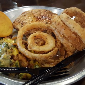 Hinze's Country Kitchen - Grilled pork chops, onion rings, green bean casserole - American Near Me - Wharton, Texas