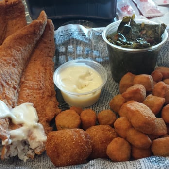 Caplinger's Fresh Catch - Caplinger special with fried okra and collard greens~yum!! - Seafood Markets Near Me - Indianapolis, Indiana