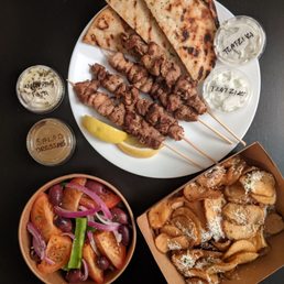 Feast for 2 with Kalamakia (grilled pork skewers)