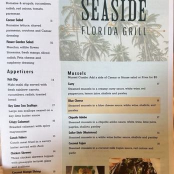 Seaside Florida Grill - Their menu without specials. - Seafood Near Me - Satellite Beach, Florida