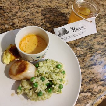 The Cellar Restaurant - The portion are generous, shown-a portioned photo. Lobster Bisque in a cup, Seared Scallops w/risotto & Creme Burlee. A Just Peachy drink. - French Near Me - Fullerton, California The Cellar Restaurant - The portion are generous, shown-a portioned photo. Lobster Bisque in a cup, Seared Scallops w/risotto & Creme Burlee. A Just Peachy drink. - French Near Me - Fullerton, California