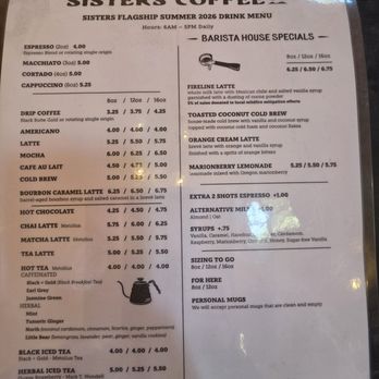 Sisters Coffee Company - Menu - Coffee & Tea Near Me - Sisters, Oregon Sisters Coffee Company - Menu - Coffee & Tea Near Me - Sisters, Oregon