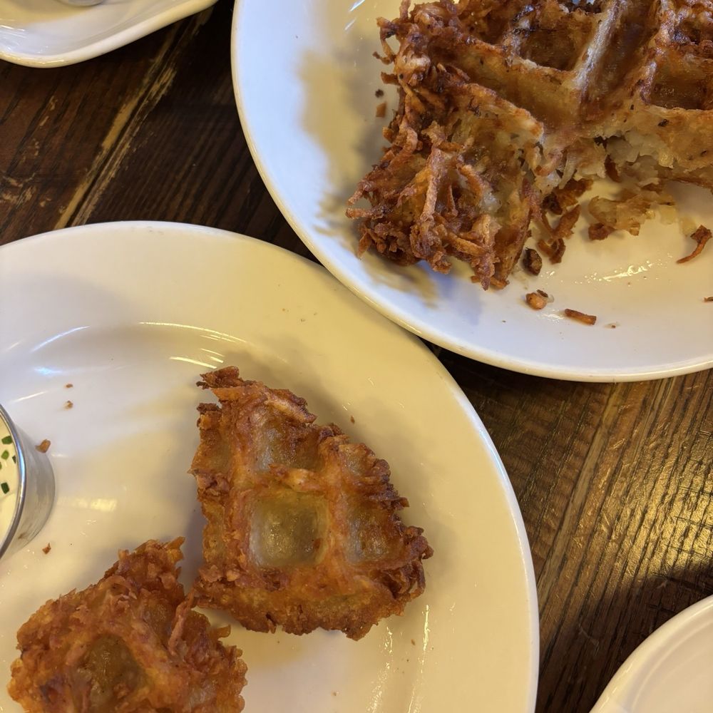 The Smith - Top potato waffle came out cold and dry Bottom was the potato waffle that came out hot and had better texture - New American Near Me - Washington, DC, District of Columbia