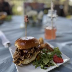 Taps & Apps - Pulled pork slider, salad, fried vegetable thing.  I don't know the menu names of anything because it was catered but it was all good.