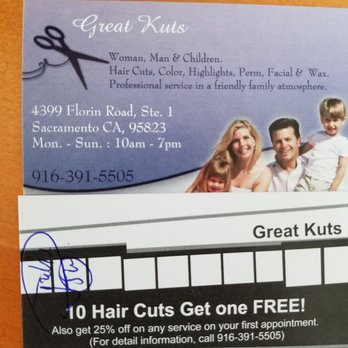 Great Kuts - After 10 cuts, you get a free one :) - Massage Near Me - Sacramento, California Great Kuts - After 10 cuts, you get a free one :) - Massage Near Me - Sacramento, California