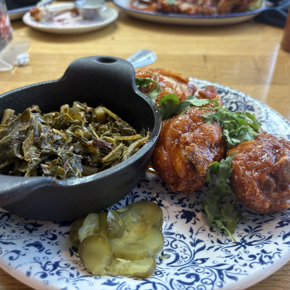 Tupelo Honey Southern Kitchen & Bar - Sweet & Spicy Chicken and Collards with Bacon - New American Near Me - Frisco, Texas Tupelo Honey Southern Kitchen & Bar - Sweet & Spicy Chicken and Collards with Bacon - New American Near Me - Frisco, Texas