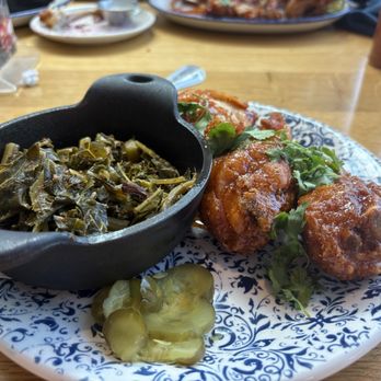 Tupelo Honey Southern Kitchen & Bar - Sweet & Spicy Chicken and Collards with Bacon - New American Near Me - Frisco, Texas Tupelo Honey Southern Kitchen & Bar - Sweet & Spicy Chicken and Collards with Bacon - New American Near Me - Frisco, Texas