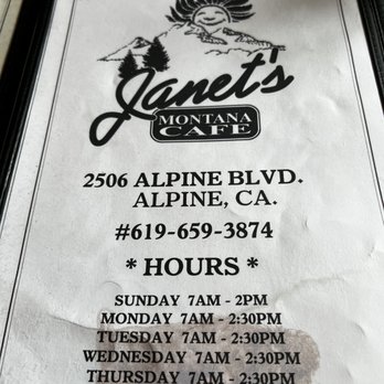 Janet's Montana Cafe - Menu cover - American Near Me - Alpine, California Janet's Montana Cafe - Menu cover - American Near Me - Alpine, California