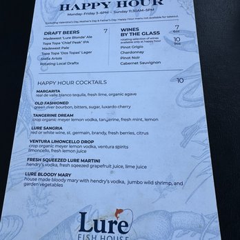 Lure Fish House - Happy Hour Menu - Seafood Near Me - Camarillo, California