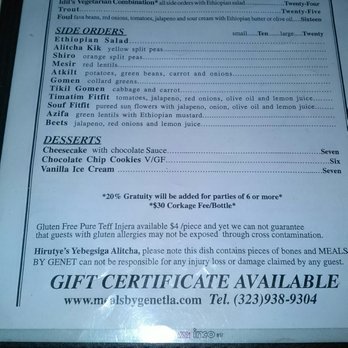 Meals by Genet - Menu as of 2020-2-14 - Ethiopian Near Me - Los Angeles, California Meals by Genet - Menu as of 2020-2-14 - Ethiopian Near Me - Los Angeles, California