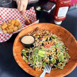 Frank’s - Santa Fe chicken salad, side of tots (crunchiest tots everrrr)