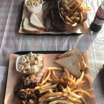 Smoked Bbq - Pulled pork plate with a side of small fries and mac salad Brisket plate with a side of large fries and mac and cheese - Barbeque Near Me - Key West, Florida Smoked Bbq - Pulled pork plate with a side of small fries and mac salad Brisket plate with a side of large fries and mac and cheese - Barbeque Near Me - Key West, Florida