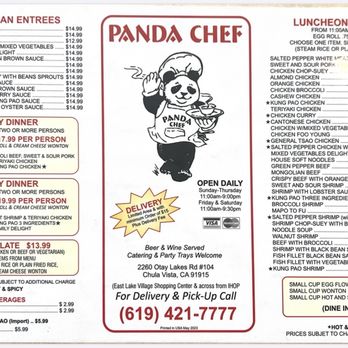 Panda Chef - Updated prices as of 4/11/25 - Chinese Near Me - Chula Vista, California