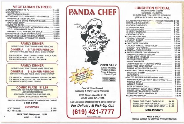 Menu photo 1 Panda Chef Chula Vista, CA