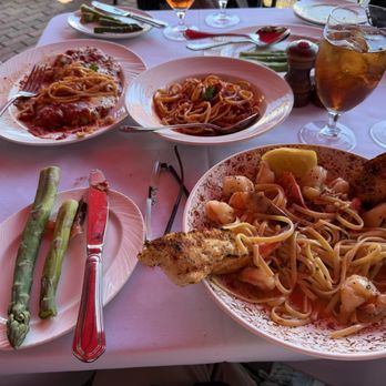 The Palm - Charlotte - Chicken Parmigiana and Shrimp Linguine and steamed asparagus - Steakhouses Near Me - Charlotte, North Carolina