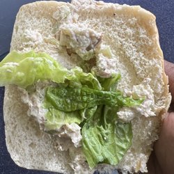 Tuna on ciabatta bread with lettuce,