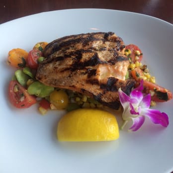 Ouzo Bay - Grilled salmon atop corn succotash... Mediocre - Greek Near Me - Baltimore, Maryland Ouzo Bay - Grilled salmon atop corn succotash... Mediocre - Greek Near Me - Baltimore, Maryland