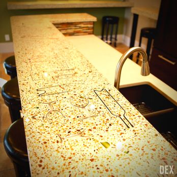 Dex Industries - Get creative with your concrete countertops! Check out this DEXterra Sandstone Martini kitchen countertop with cut bottle and glass inlays - Building Supplies Near Me - Atlanta, Georgia
