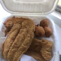 S & S Seafood - Catfish Special with Sweet Potatoand Hush Puppies