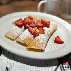 Huckleberry's Breakfast and Lunch - Fresh Strawberry Crepes.