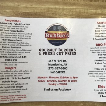 Bubbie's - Menu Front - Burgers Near Me - Monticello, Arkansas Bubbie's - Menu Front - Burgers Near Me - Monticello, Arkansas