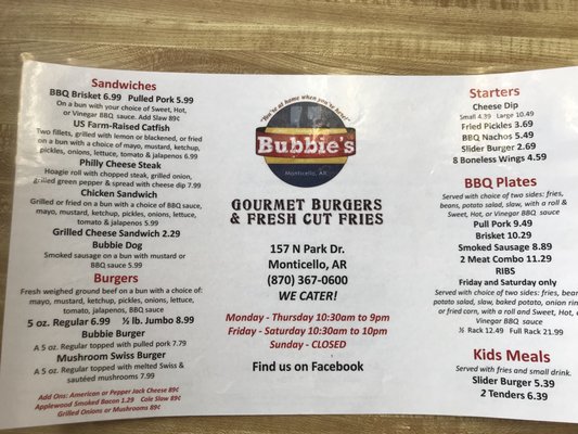 Menu photo 2 Bubbie's Monticello, AR Menu photo 2 Bubbie's Monticello, AR