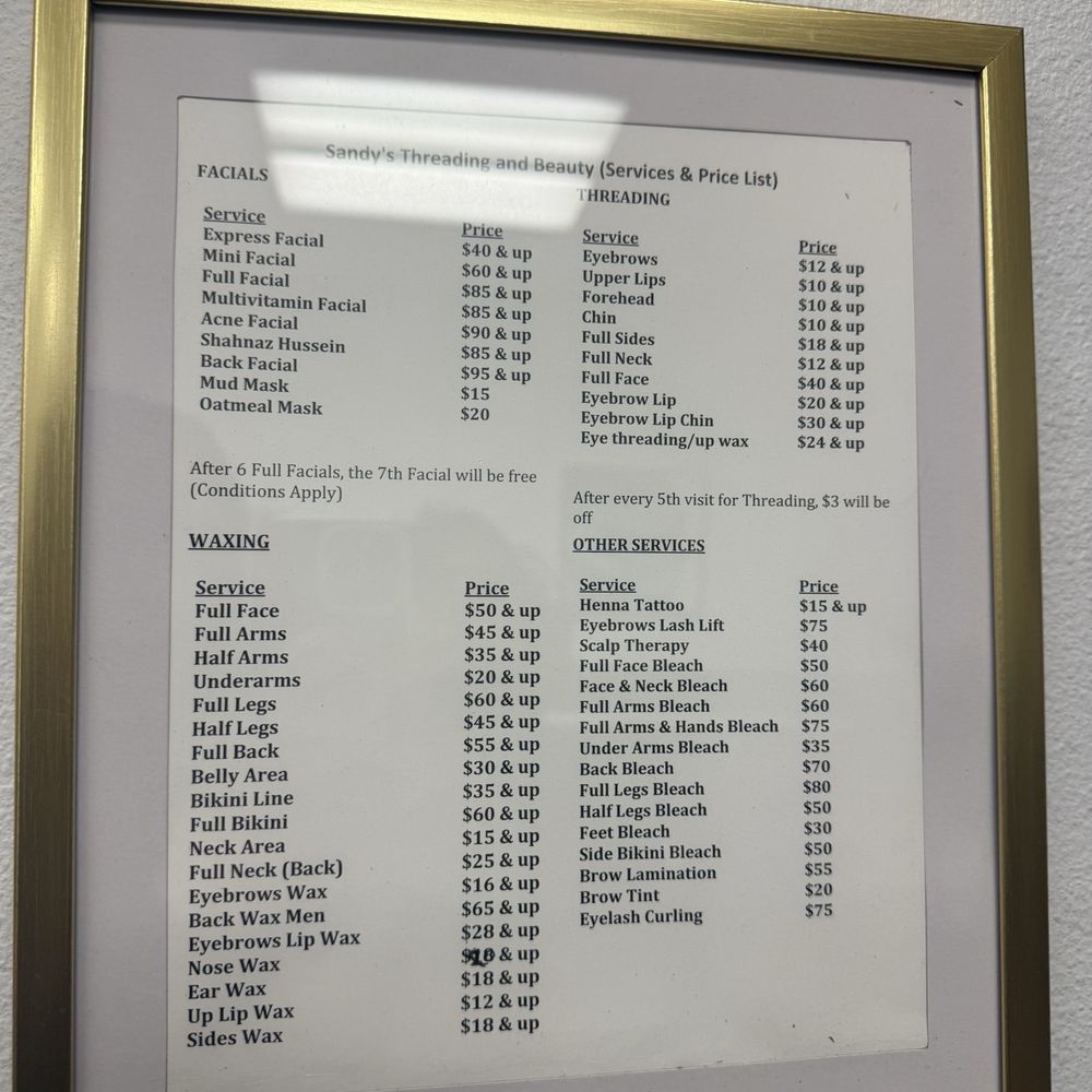 Sandy's Threading & Beauty - Pricing - Skin Care Near Me - Tustin, California