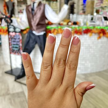Apple Nails Lounge - Pink based French tip round with short square shape. - Waxing Near Me - Humble, Texas