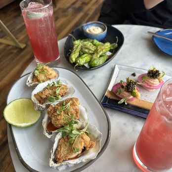 The Shipwright's Daughter - crispy fried oysters, deviled eggs, shishito peppers - Seafood Near Me - Mystic, Connecticut The Shipwright's Daughter - crispy fried oysters, deviled eggs, shishito peppers - Seafood Near Me - Mystic, Connecticut