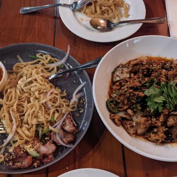 Rangoon Burmese Kitchen - garlic noodles with pork and chili chicken - Burmese Near Me - Honolulu, Hawaii Rangoon Burmese Kitchen - garlic noodles with pork and chili chicken - Burmese Near Me - Honolulu, Hawaii