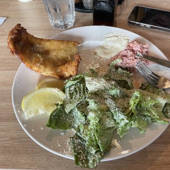 Brits Fish and Chips - Gluten free fish with Caesar salad. - Fish & Chips Near Me - Charllottetown, Prince Edward Island Brits Fish and Chips - Gluten free fish with Caesar salad. - Fish & Chips Near Me - Charllottetown, Prince Edward Island