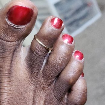 Amour Nails - The polish is not neat and looks likes one coat only. - Nail Salons Near Me - Virginia Beach, Virginia