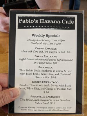 Menu photo 2 Pablo's Havana Cafe Dublin, OH