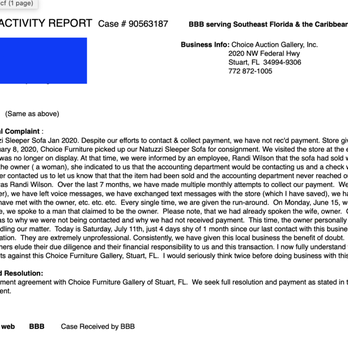 Choice Furniture Gallery - BBB Complaint - Furniture Stores Near Me - Stuart, Florida Choice Furniture Gallery - BBB Complaint - Furniture Stores Near Me - Stuart, Florida