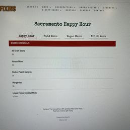 Happy hour page showing $6 margaritas