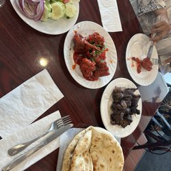 Roti Boti Restaurant - Beef Behari Kabab, Plain Naan, salad and Chicken Lollipop Drumsticks
