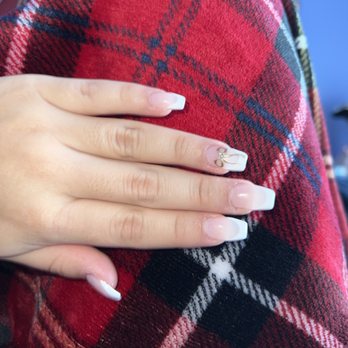 J&R Nail Spa - French tips with a gold bow - Nail Salons Near Me - Mohegan Lake, New York J&R Nail Spa - French tips with a gold bow - Nail Salons Near Me - Mohegan Lake, New York