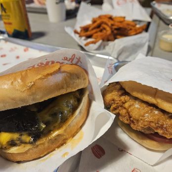 The Burger Joint - Hot honey bacon burger & fried chicken with sweet potato fries - Burgers Near Me - Houston, Texas The Burger Joint - Hot honey bacon burger & fried chicken with sweet potato fries - Burgers Near Me - Houston, Texas