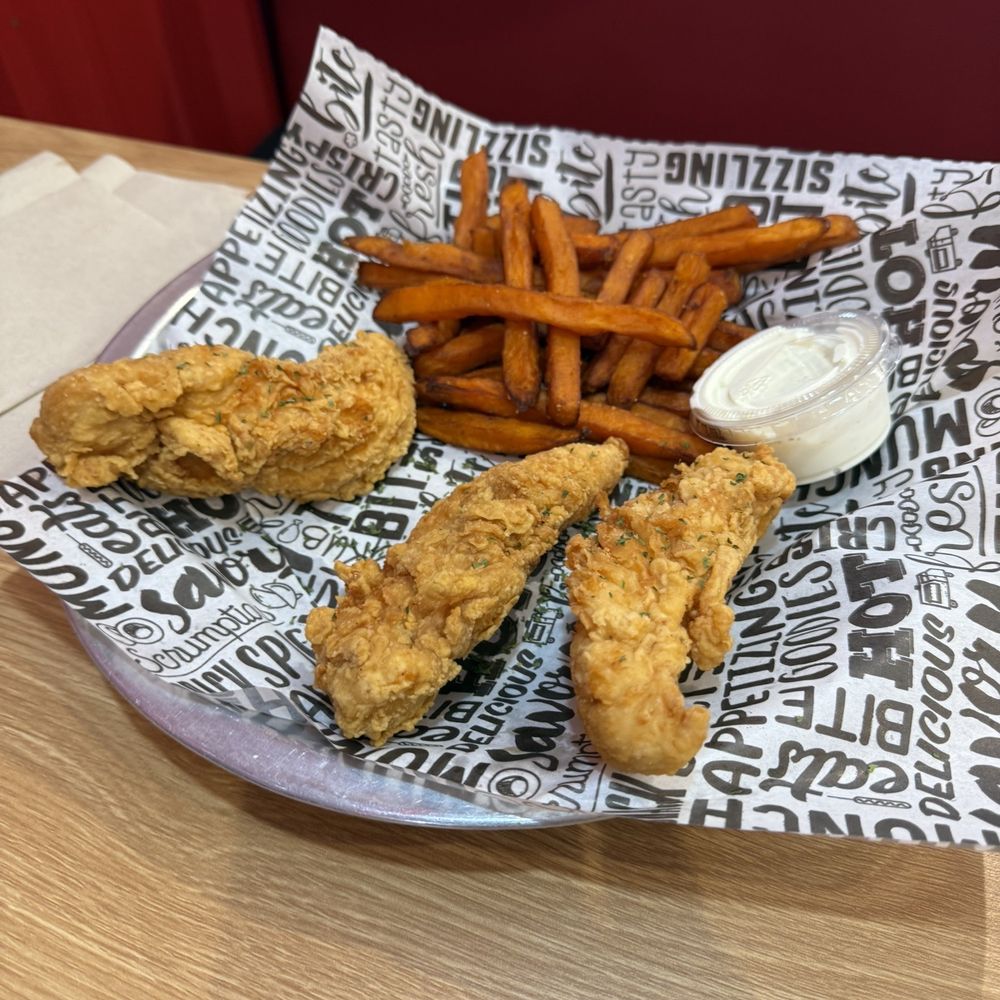 Mighty Chick Sando - My friend got the plain Jane strips, what a chicken! - Chicken Wings Near Me - Bedford, Texas Mighty Chick Sando - My friend got the plain Jane strips, what a chicken! - Chicken Wings Near Me - Bedford, Texas