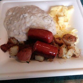 Egghead's Restaurant - Biscuits and gravy with 2 eggs, potatoes, and polish sausage (not a breakfast sausage btw). - Breakfast & Brunch Near Me - Fort Bragg, California Egghead's Restaurant - Biscuits and gravy with 2 eggs, potatoes, and polish sausage (not a breakfast sausage btw). - Breakfast & Brunch Near Me - Fort Bragg, California