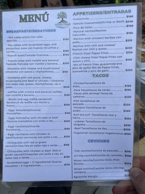 Menu photo 2 Velavento Mangle Quintana Roo, ROO Menu photo 2 Velavento Mangle Quintana Roo, ROO