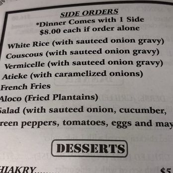 Fouta Halal Food 2 Restaurant - Side orders updated - Senegalese Near Me - Bronx, New York