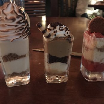 Seasons 52 - Dessert shooters (L to R) key lime pie, chocolate espresso, strawberry rhubarb - New American Near Me - Indianapolis, Indiana Seasons 52 - Dessert shooters (L to R) key lime pie, chocolate espresso, strawberry rhubarb - New American Near Me - Indianapolis, Indiana