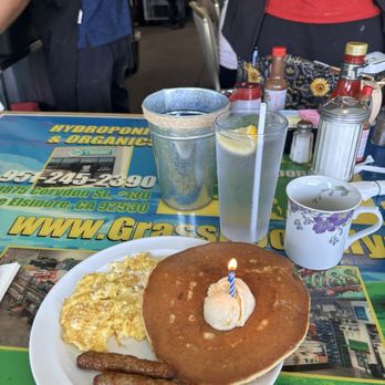 Silver Dollar Pancake House - My breakfast and birthday candle - Breakfast & Brunch Near Me - Corona, California Silver Dollar Pancake House - My breakfast and birthday candle - Breakfast & Brunch Near Me - Corona, California