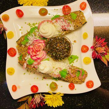 Produce on Wheels - Out of the zucchini and tomatillos I made sunflower crusted zucchini with roasted tomatillo salsa - Farmers Market Near Me - Phoenix, Arizona