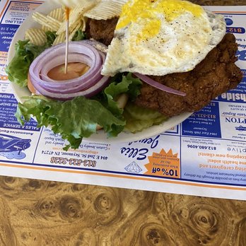 Sunshine Cafe - Tenderloin burger and egg and mega breakfast. - American Near Me - Seymour, Indiana