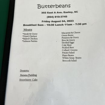 Butterbeans - Menu - American Near Me - Easley, South Carolina Butterbeans - Menu - American Near Me - Easley, South Carolina