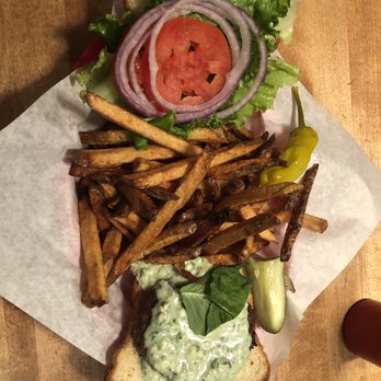 Mountain Sun Pub & Brewery - Basil Blue Cheese Burger with GF bread. - Pubs Near Me - Boulder, Colorado Mountain Sun Pub & Brewery - Basil Blue Cheese Burger with GF bread. - Pubs Near Me - Boulder, Colorado