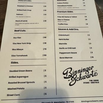 Binninger-Schwartz - Menu - New American Near Me - Manchester, Tennessee