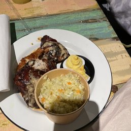 Smoked chicken thigh plate and sides Smoked chicken thigh plate and sides
